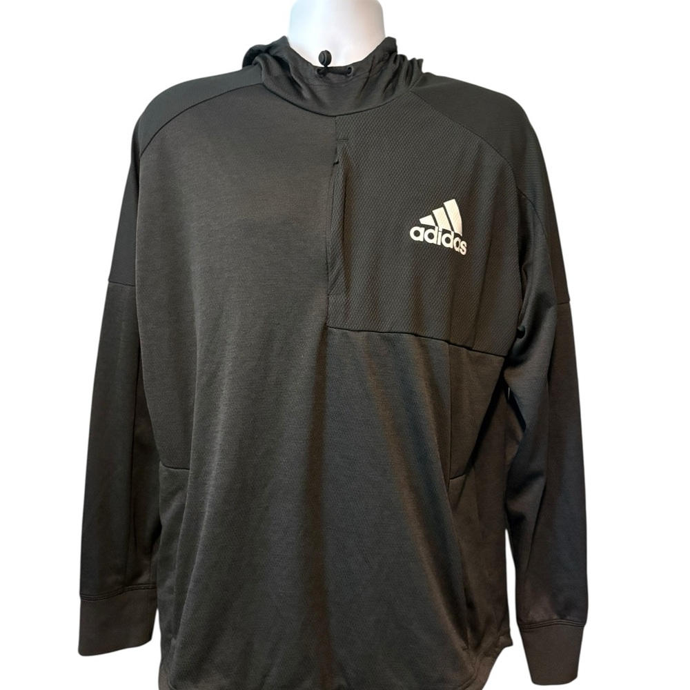 Adidas Men’s Team Issued Long Sleeve Black Pullover With Hood L